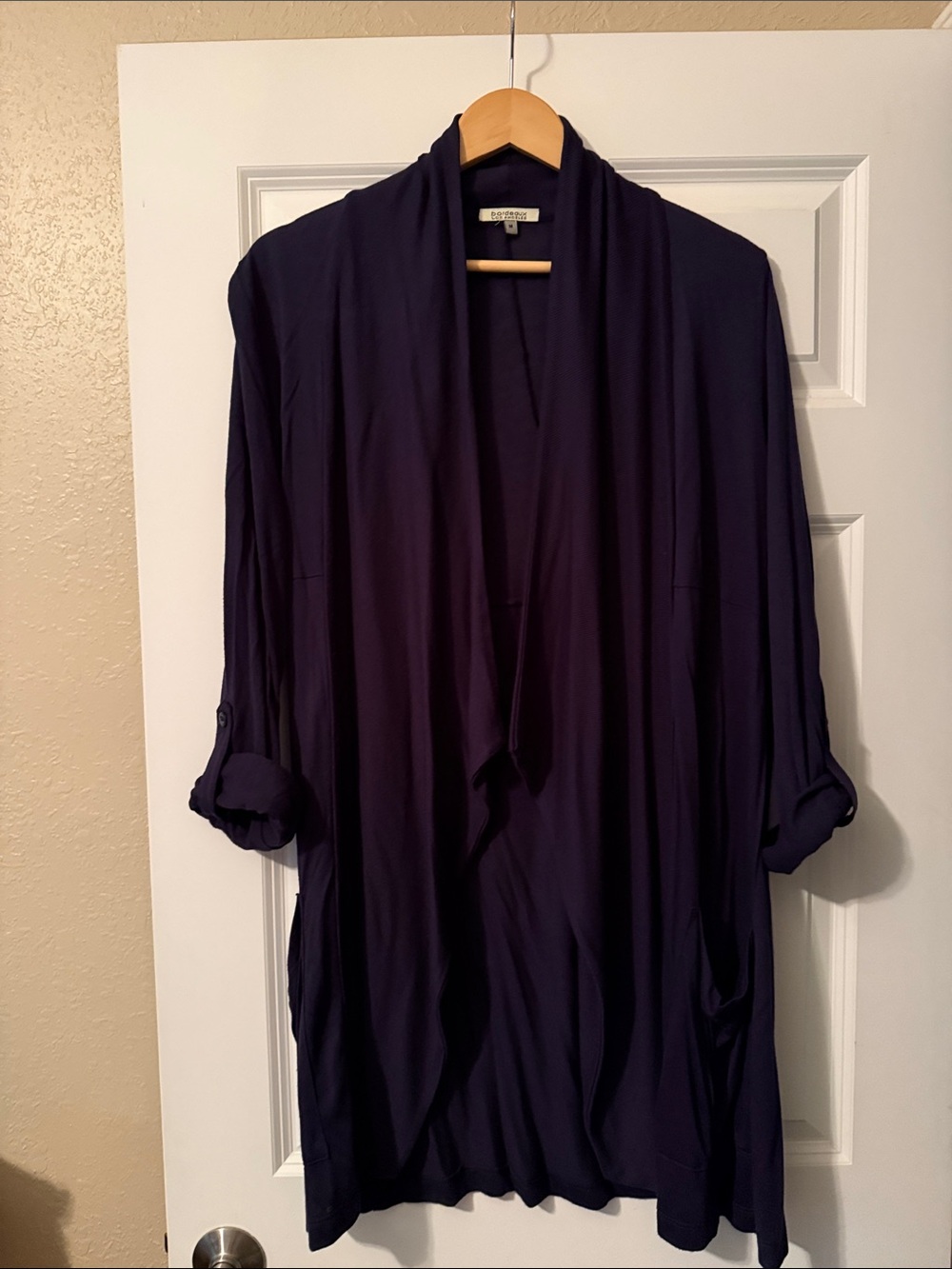 Bordeaux Navy Drape-Front Cardigan